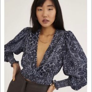 Alice velvet surplice long sleeve blouse